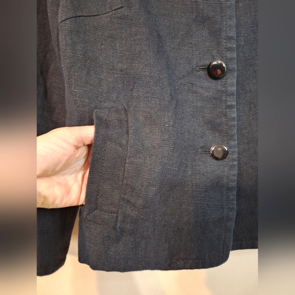 Talbots 100% Linen Collarless Blazer Jacket Navy 4P Quiet Luxury Minimalist - Picture 4 of 9